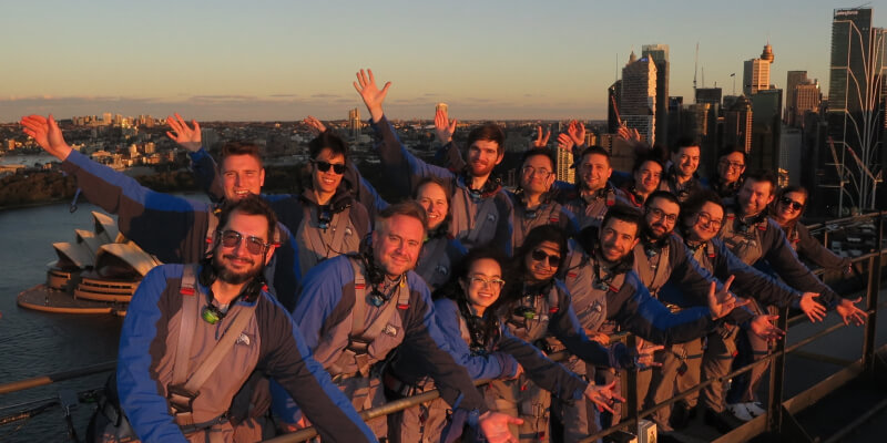 NurtureCloud team group photo during the Sydney bridge climb event.